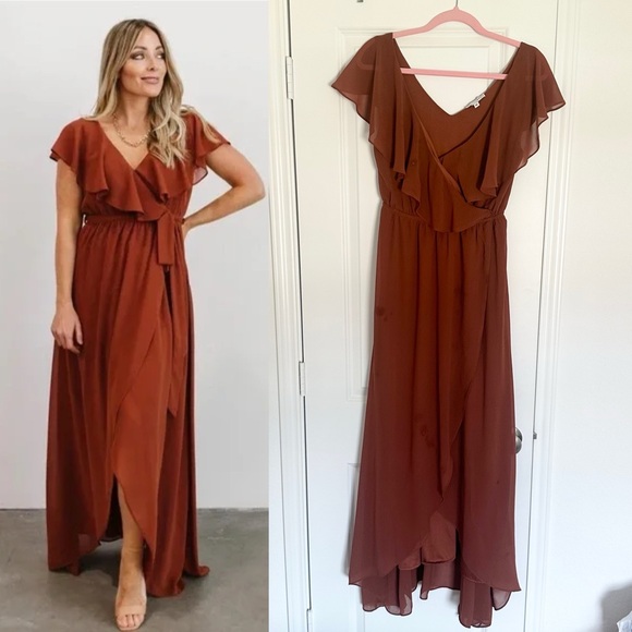 Baltic Born Dresses & Skirts - Baltic Born Medium Burnt Orange Belted Maxi Formal Wrap Slit Bridesmaids Dress